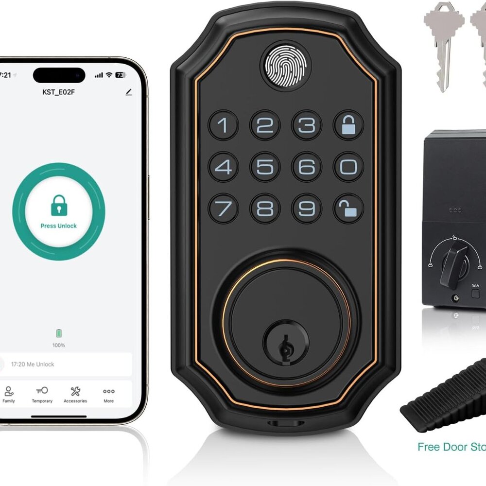 Fingerprint Door Lock with 2 Keys and Door Stopper - Keyless Entry Door Lock,wit
